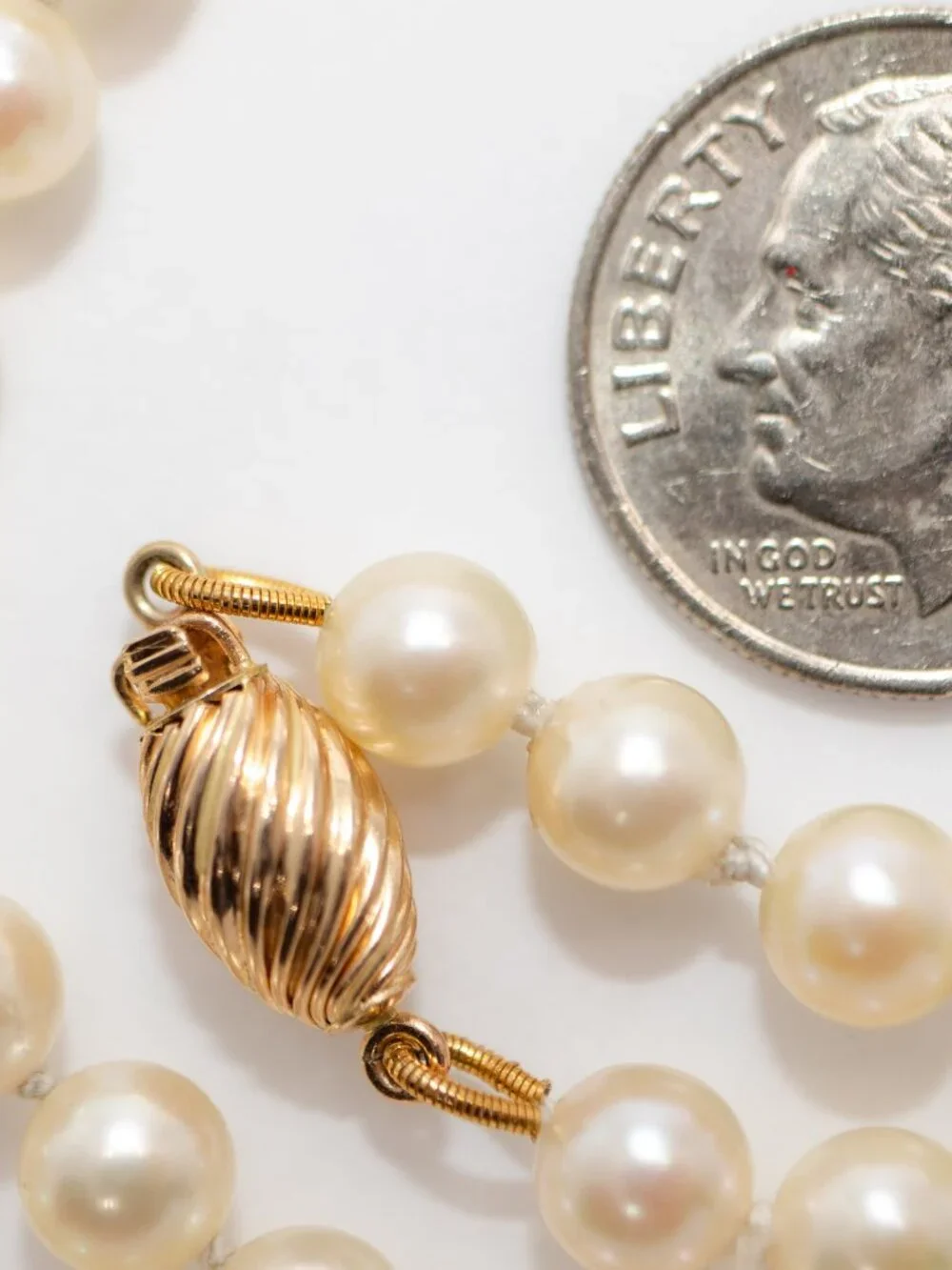 Timeless Vintage Matinee-length Akoya Pearls with 14k Gold Clasp